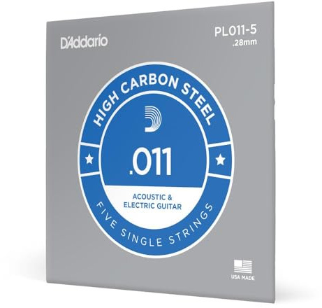 D'Addario PL011-5 Cuerda individual de acero liso para guitarra electrica/acustica, 5-Pack,011