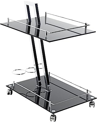 HAKU Möbel Carrello di Servizio Cromo, Nero, Metallo, Vetro di Sicurezza 8 mm - Dim. L 40 cm x A 72 cm x P 60 cm, Stile Moderno