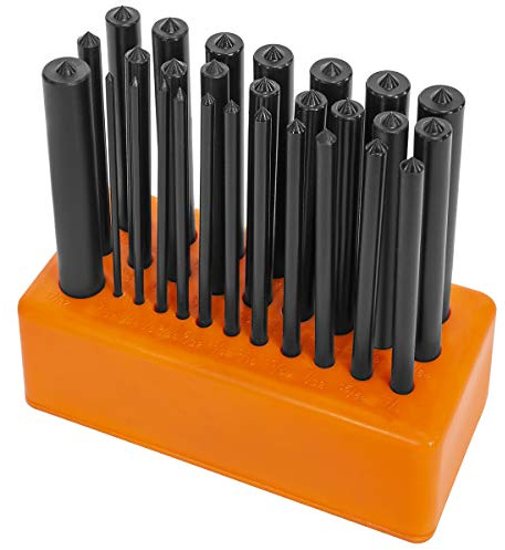 XtremepowerUS 28-Piece Transfer Punch Set (3/32 - 1/2) Toolmakers Heat Treated Alloy Steel Mechanic Steel Punches, Hole-Punch Set With Index Stand Holder