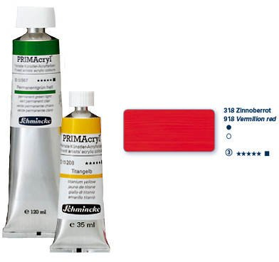 Schmincke - PRIMAcryl® Professional feinste brillante Acrylfarbe, Zinnoberrot, 35 ml Tube, 13 318 009, Premiumacrylfarbe, Acrylmalerei, Profi-Qualität