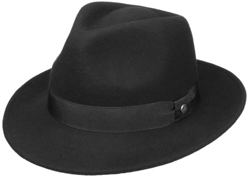 LIERYS Pate Fedora-Hut Bogart Wollfilz Damen und Herren Sommer Winter schwarz S (54-55 cm)