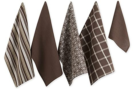 DII Sortiert, gewebt Küchenset, Baumwolle, Dunkelbraun, Dishtowel, 18x28 Dishcloth, 13x13, 5
