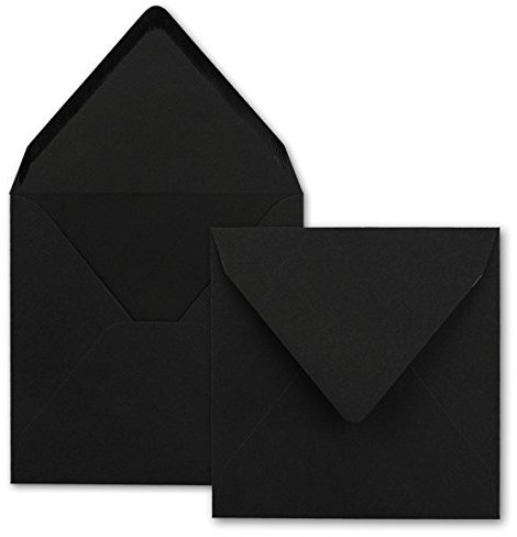 25x Quadratische Briefumschläge in Schwarz - 15,5 x 15,5 cm - ohne Fenster, mit Nassklebung - 110 g/m² - Für Einladungskarten zu Hochzeit, Geburtstag und mehr - Serie FarbenFroh
