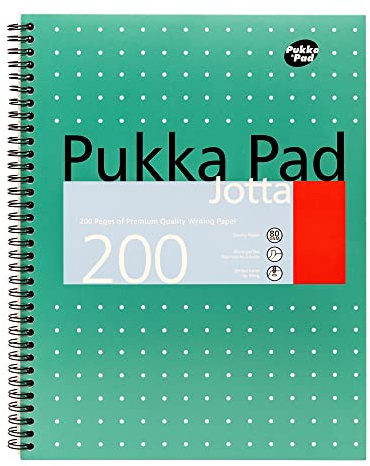 Pukka Pad, A4+ Metallic Jotta Book 1 Pack –22.5 x 29.6cm–Wirebound Notebook with 8mm Lines and 80GSM Paper –Features 4-Hole Punch Margins and Perforated Edges -200 Pages, Green