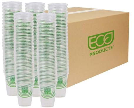 ECO PRODUCTS GreenStripe 9 oz Clear Cold Cups, Plant-Based PLA Disposable Cups for Water, Juice & Cold Beverages, Foodservice, Restaurant, Catering & Office Use, BPI Certified, 1000 Count