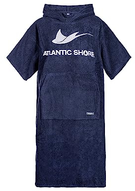 ATLANTIC SHORE | Surf Poncho | Badeponcho mit Kapuze aus 100% Baumwolle | Unisex | Basic für Erwachsene in Navy Blue | Long (ab 175 cm)