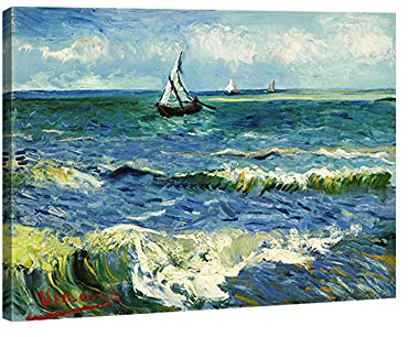 Wieco Art - Seascape at Saintes Maries by Vincent Van Gogh Oil Paintings Reproduction Classical Giclee Canvas Prints Artwork Ocean Pictures Paintings on Canvas Wall Art for Bedroom Home Decorations