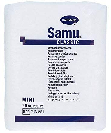 Samu Classic Mini - weiche Wöchnerinnen-Vorlagen für zuverlässigen Schutz nach der Geburt, hautfreundlich und schnell absorbierend, ohne Folie, 1x20 Stück