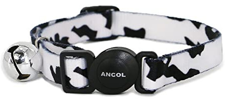 Ancol Camo Safety Cat Collar in Black/White - Comfortable Pet Accessory with Break Away Buckle - Kitten Training Neckband