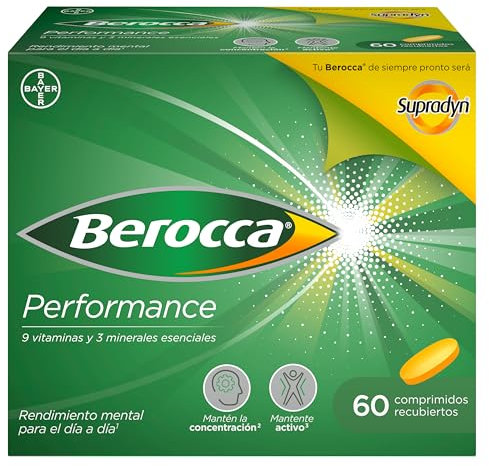 Berocca Performance Complejo de Vitaminas y Minerales Sin Cafeína, Contribuye al Rendimiento Mental y Físico, 60 Comprimidos