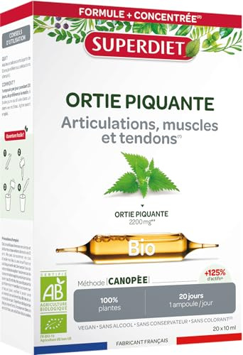SUPERDIET – ORTIE PIQUANTE BIO – Articulations – Muscles – Tendons – Fabrication française – 20 ampoules de 10 ml