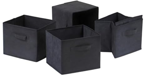 Winsome Capri 4-Pc Foldable Fabric Basket Set, Black - Durable Storage Solution for Home and Office Organization