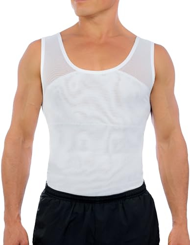 Esteem Apparel Original Men's Chest Compression Shirt to Hide Gynecomastia Slimming Shapewear (White, Large)
