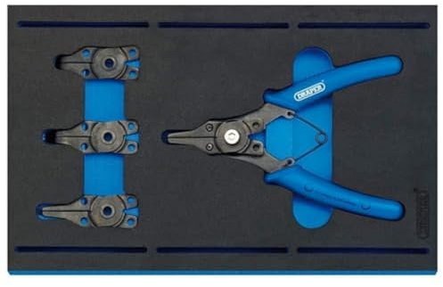 Draper 63196 Interchangeable Circlip Plier 5 Piece Set in 1/4 Eva Insert Tray, Blue