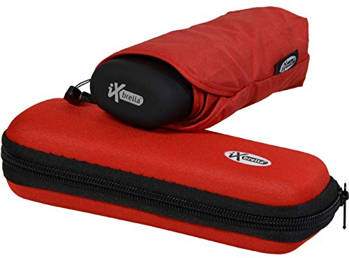 iX-brella Super-Mini-Taschenschirm - winziger Regenschirm im Etui - rot