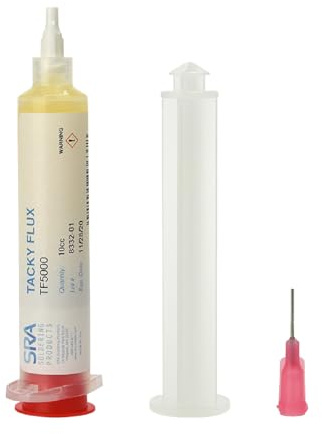 SRA Tack Flux TF5000 - Low Odor No Clean Tacky Flux for SMD Desoldering and IC Chip Removal - 10cc Flux Syringe with Plunger and Precision Dispensing Needle Tip