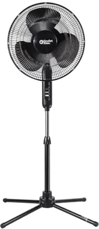Comfort Zone 16-Inch Oscillating Pedestal Fan – 3-Speed High-Velocity Cooling, Adjustable Height & Tilt, Quad-Pod Folding Base, Black – ETL Listed