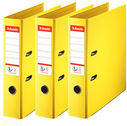 Esselte, N°1 Power, Pack de 3 Classeurs à levier, Jaune, Dos 75mm, A4, PP, 624272
