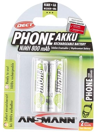 Ansmann 5030902 - MaxE, Potente Pila previamente cargada, DECT, Reducida autodescarga (800mAh, Mignon AA, 2 Unidades)