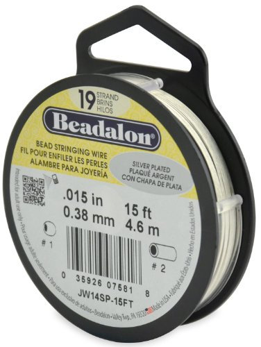 Beadalon JW14SP Stringing Wire 19-Strand .015-inch x 15' Plated, Silver PLT