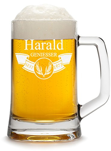 polar-effekt Chope à bière personnalisée avec Gravure d'un nom et d'une année - chope à bière Cadeau d'anniversaire - Motif bannière avec Oreilles 0,5l