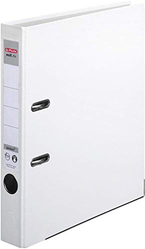 Herlitz 9942616 Ordner maX.file protect A4 5cm weiß, PP-Kunststoffbezug/Papier hellgr.besch. 5er Packung