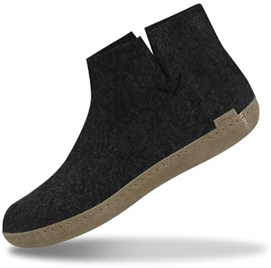 Glerups 100% quality wool mix Boot Slipper with leather sole - Unisex - Charcoal