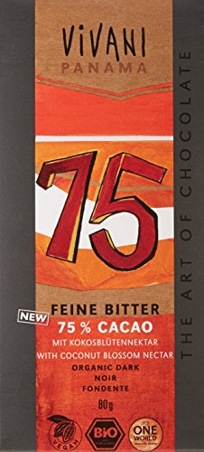 Vivani Chocolat Noir 75% Cacao Panama Bio 80 g - Lot de 5