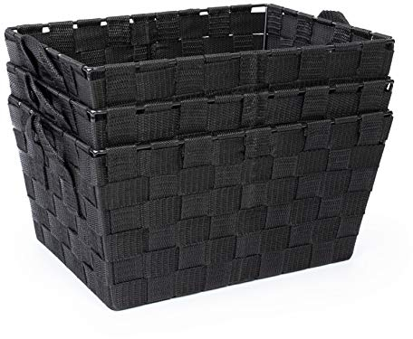 EHC Storage Baskets set of 3, Storage baskets for shelves, Storage Boxes Storage Organiser Hamper Basket, Black