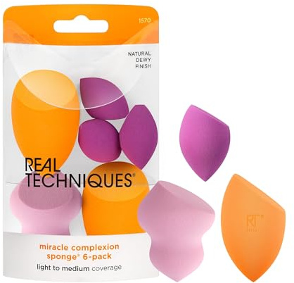Real Techniques Miracle Complexion Sponges, verschiedene Schwämme zum Mischen von Make-up, Blend Foundation, Sculpt & Conceal, deckend, latexfrei, 6 Stück
