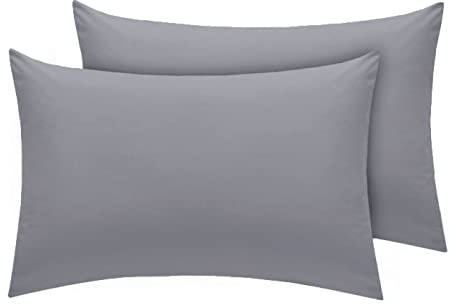 AmigoZone New 2 x Pillow Cases Housewife Plain Cover Polycotton Bedroom Luxury Pair Pack (Grey)