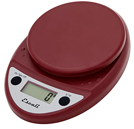 Escali Primo Digital Food Scale Multi-Functional Kitchen Scale and Baking Scale for Precise Weight Measuring and Portion Control, 8.5 x 6 x 1.5 inches, Warm Red