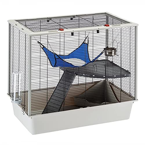 Ferplast Frettchenkäfig Rattenkäfig auf Mehreren Ebenen mit Zubehör, Nagerkäfig verstärkte Kanten, schwarz lackiertes Metall und Kunststoff, 78 x 48 x H 70 cm