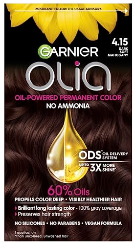Garnier Hair Color Olia Ammonia-Free Brilliant Color Oil-Rich Permanent Hair Dye, 4.15 Dark Soft Mahogany, 1 Count (Packaging May Vary)