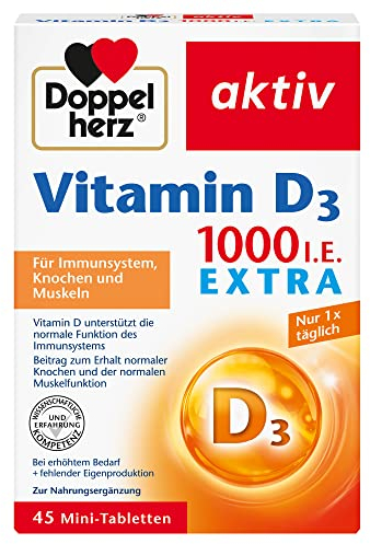 Doppelherz Vitamin D 1000 - Vitamin D als Beitrag zur normalen Funktion des Immunsystems, der Knochen & Muskelfunktion - 45 Mini-Tabletten