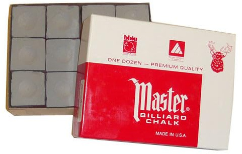 Master Billardkreide, Original, USA, 12 Stück in einem Karton (blau/grün/rot/grau) – Grau