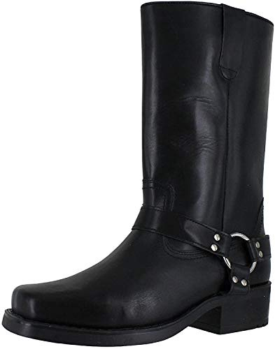 Gringos Men's Black Engineer Boots, Pull-On Western Buckle Biker Boots