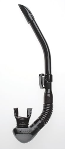 RIFFE Stable Scuba Diving and Snorkeling Dry Snorkel - Low Profile & Lightweight with Flexible Folding Vinyl Tube - Shark Fin-Shape Tip - High Quality Hinged Keeper & Purge Valve