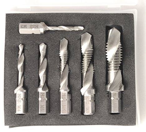 6-tlg. Kombi-Gewindebohrer-Bit Satz, HSS, mit 1/4 6-Kant-Schaft (für Akuschrauber), M3 - M10