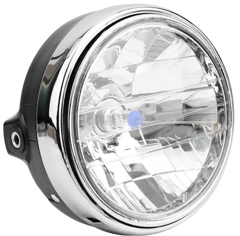 AHL Faro HalóGeno para Motocicleta, Faro Retro Redondo Cromado De 12 V Compatible con CB400 CB500 CB1300 Hornet 250/600/900 VTEC400 VTR250 CB250