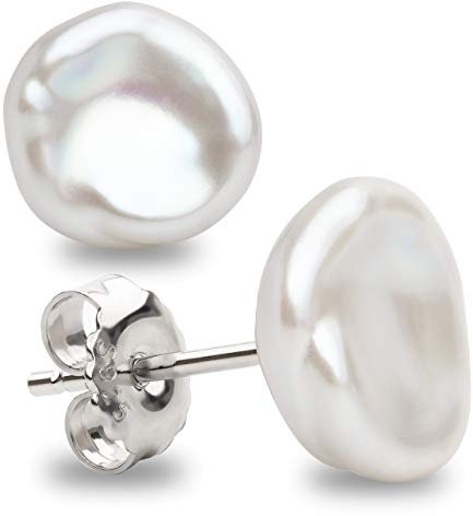 Damen Perlenohrringe Barocke Keshi Süßwasser Zuchtperlen in Weiß und Grau von SECRET & YOU - Perlen Ohrstecker Sterling Silber 925 - Erhältlich in 10 Größen von 7 mm bis 16 mm