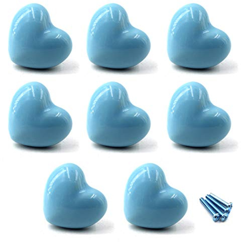 Armoire en c¨¦ramique poign¨¦es tiroirs boutons de la forme du coeur boutons de placard pour les boutons de cuisine enfants salle armoires placards Toy organisateur bo?te biblioth¨¨que-8pcs Bleu