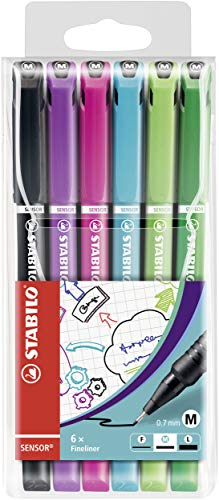 STABILO - Fineliner mit gefederter Spitze - SENSOR M - medium - 6er Pack - mit 6 verschiedenen Farben