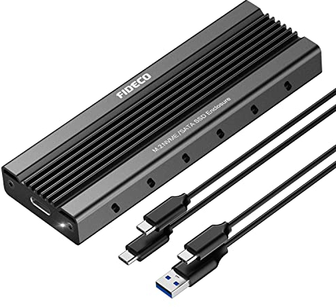 FIDECO M.2-Gehäuse, PCIe USB 3.2 Gen2, 10 Gbps, Adaptergehäuse, Festplatte für 2230 2242 2260 2280 NVME/SATA SSD von M-Key & M+B Key, unterstützt UASP