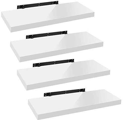 WOLTU Wandregal Volato Set von 4 Regalen Wandboard freischwebend Schweberegal CD DVD Regal Bücherregal Holz Board 60x22,9x3,8cm weiß RG9478ws-4