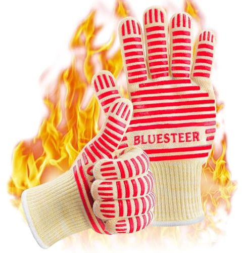 Oven Gloves, Heat Resistant 540 Degrees Grilling Gloves, Hot Surface Handler Non-Slip Silicone Oven Mitts with Fingers, BBQ Gloves for Cooking/Kitchen/Baking, Pack of 2