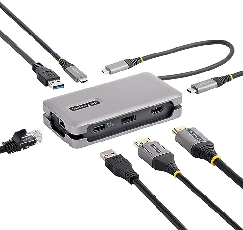 StarTech.com USB C Multiport Adapter-Dockingstation, USB-C Auf HDMI 2.0b 4K 60Hz, HDR, USB Hub, Ethernet, 100W PD, Thunderbolt 3/USB C Mini Dock/Reiseadapter, Laptop Docking Station (DKT31CH2CPD3)