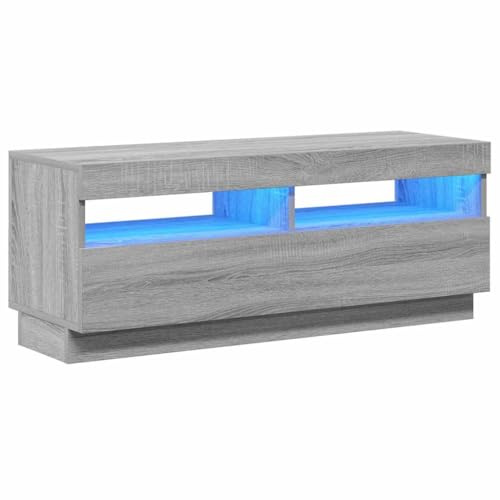 vidaXL Meuble TV avec Lumières LED Armoire Basse Centre de Divertissement Armoire Média Salon Salle de Séjour Intérieur Sonoma Gris 100x35x40 cm