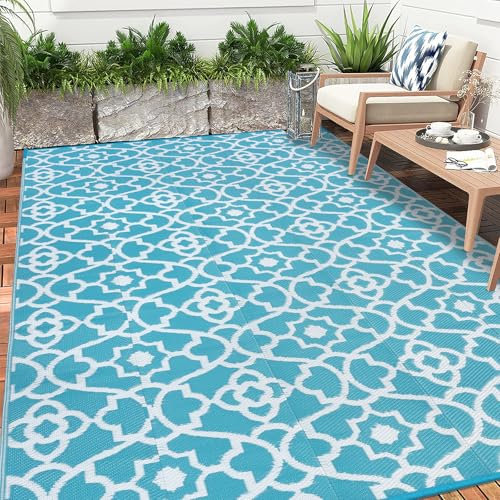 Enyhom Outdoor Rug Waterproof, 180 x 270cm Large Reversible RV Camping Mat, Plastic Straw Rug UV Resistant Garden Rug, Recycled Lightweight Portable Picnic Area Rugs for Porch Backyard BBQ