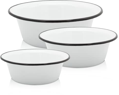 KRÜGER Emaille-Schüssel - Schüsselset aus 3 Schüsseln - schnitt- & kratzfeste Oberfläche - spülmaschinengeeignet - ideal für Salate & Naschereien. (Weiß, Set (20 + 24 + 28 cm))